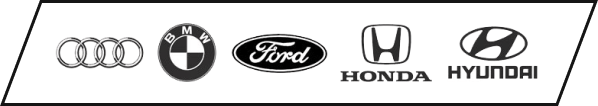 Logo samochodów: Audi, BMW, Ford, Honda, Hyundai.